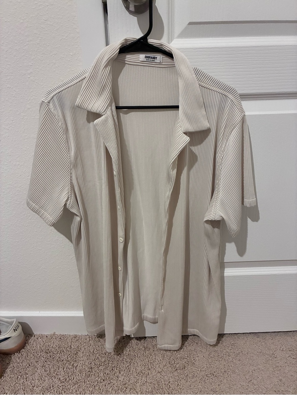 COOFANDY Men's Short Sleeve Button-Down Shirt in Off-White